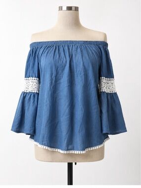 NWT joe’s jeans, blue chambray, free flowing blouse off shoulder women’s medium
